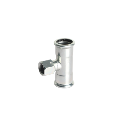 Стоманен прес тройник с преход към резба - ф15 x 1/2“x ф15 - Ж/Ж/Ж